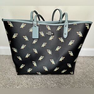 Coach Owl Martini on Signature Canvas Black and Blue Reversible Tote Rare